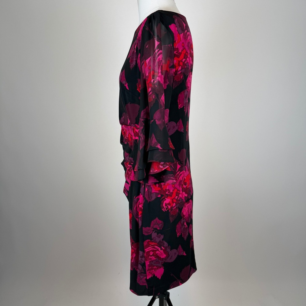 NWT Jessica Howard Black Pink Floral Bell Sleeve Sheath Cocktail Dress Size 16P - Picture 4 of 10